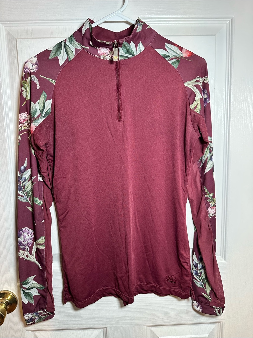 Kastel Women’s Sun Shirt Burgundy Floral Raglan Long-Sleeve Top Size Small